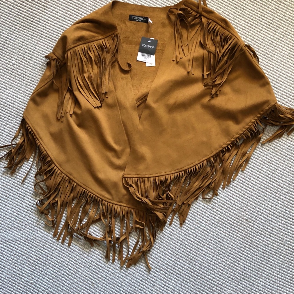 NWT TOPSHOP suede fringe cape